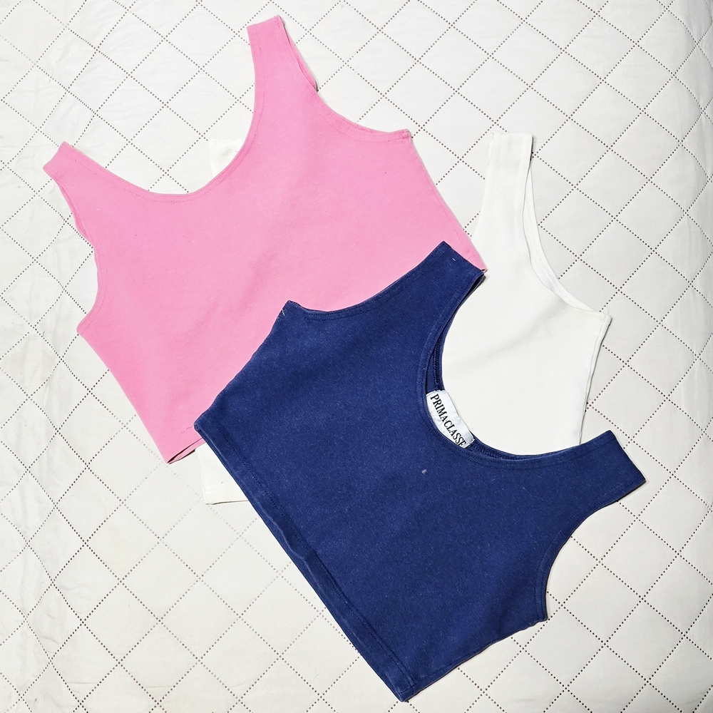 COMING SOON MD 3pc Crop Tank Top Bundle S/M Pink White Blue Cotton Stretch